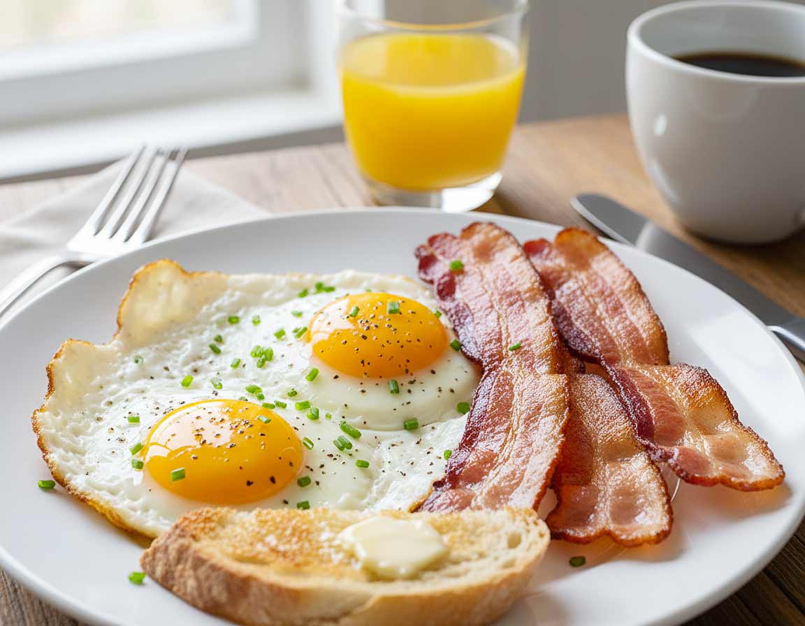 Gebratene Eier mit Speck 