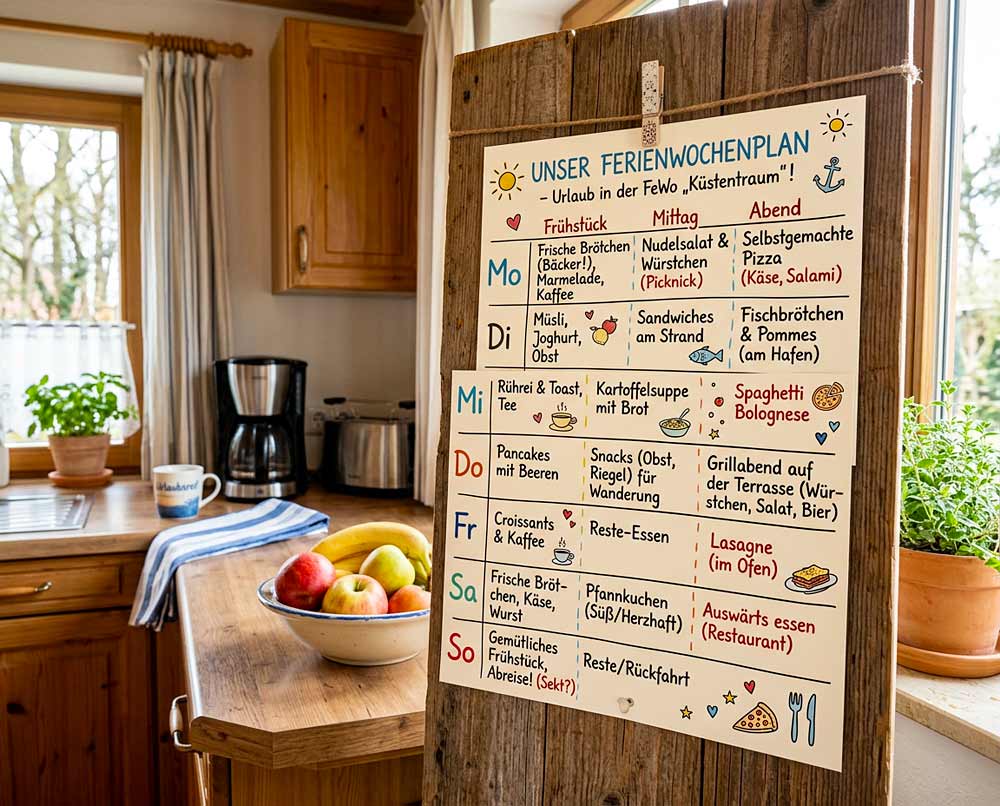 Ferienwohnung 7-Tage-Wochenpläne für das Essen