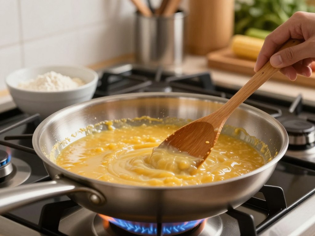 Sauce abbinden mit Stärke in der Pfanne Sauce abbinden mit Stärke in der Pfanne