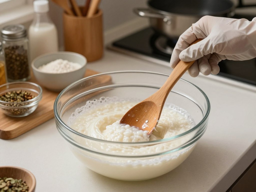 Stärke anrühren mit kaltem Wasser für klumpenfreie Saucen Stärke anrühren mit kaltem Wasser für klumpenfreie Saucen